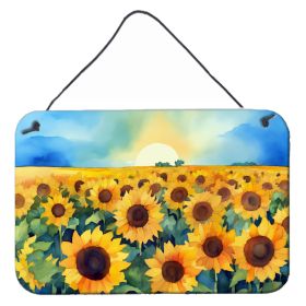 NEW Kansas Sunflowers in Watercolor Wall or Door Hanging Prints Aluminum Metal Sign Kitchen Wall Bar Bathroom Plaque Home Decor, 8HX12W, Multicolor (Default: Default)