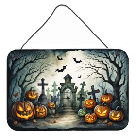 NEW Graveyard Spooky Halloween Wall or Door Hanging Prints Aluminum Metal Sign Kitchen Wall Bar Bathroom Plaque Home Decor, 8HX12W, Multicolor (Default: Default)