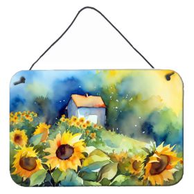 NEW Sunflowers in Watercolor Wall or Door Hanging Prints Aluminum Metal Sign Kitchen Wall Bar Bathroom Plaque Home Decor, 8HX12W, Multicolor (Default: Default)